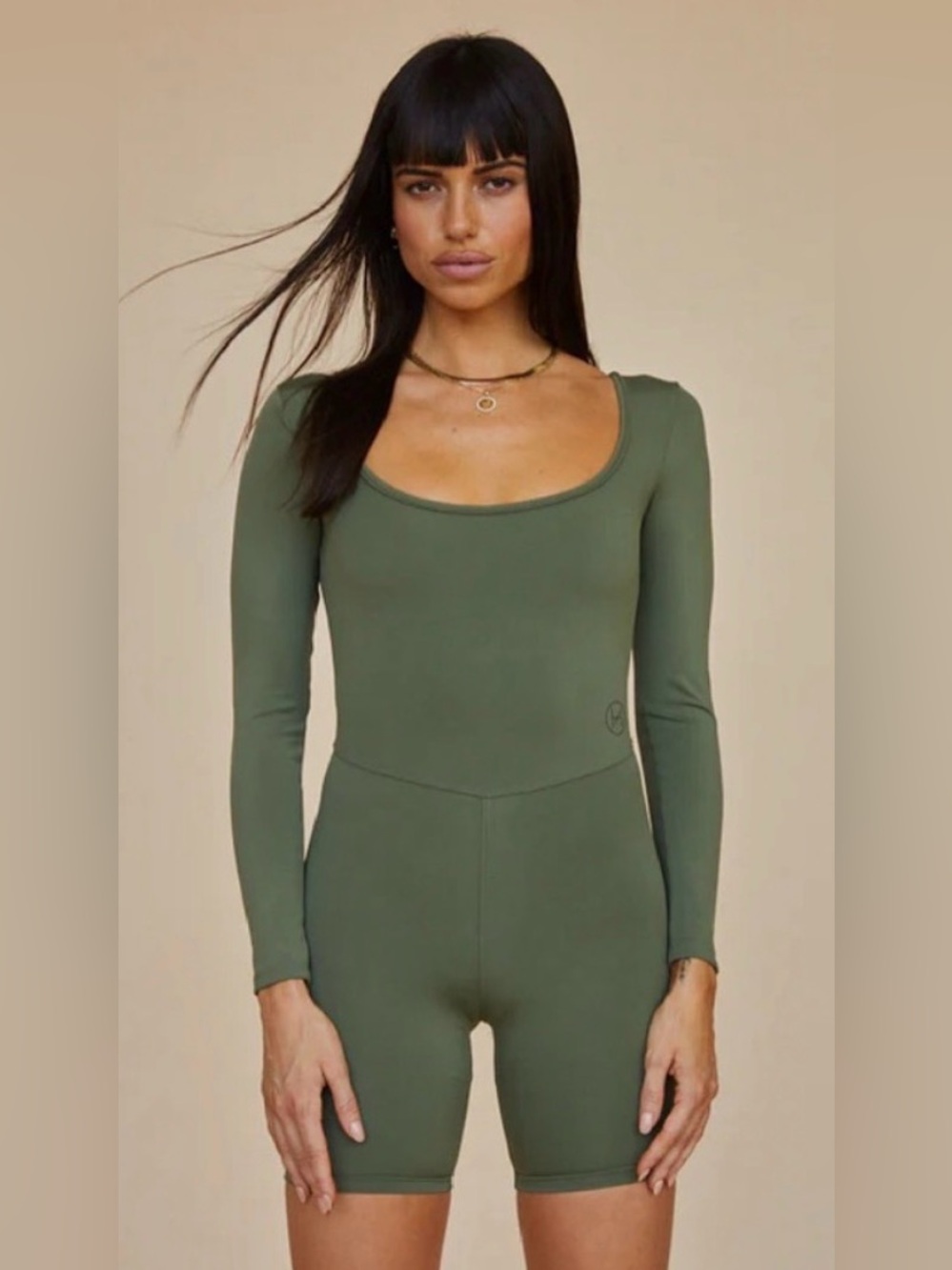 HOUSE OF HEROS Green Long Sleeve Short Bike Yoga Pilates Unitard - Sz Large NWT